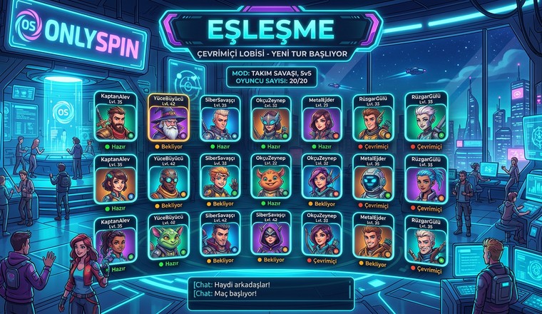 OnlySpin platformunda canlı multiplayer oyun atmosferi ve aktif eşleşme ekranı