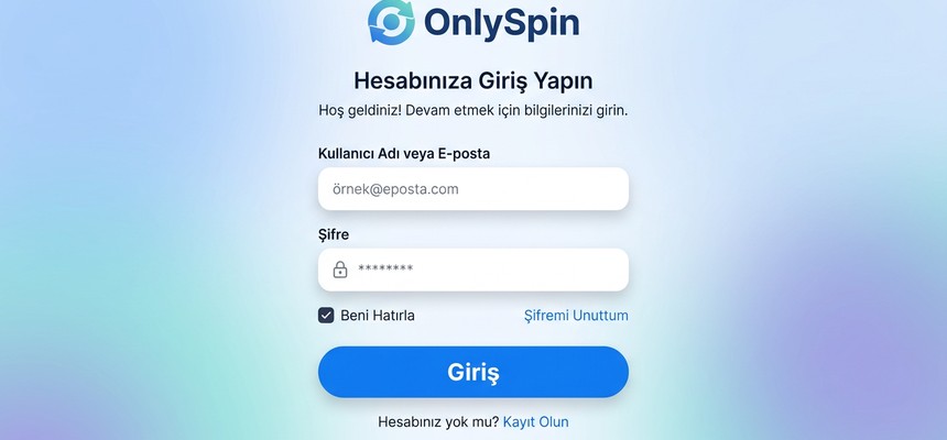 OnlySpin platformu giriş ekranının sade ve kullanıcı dostu tasarımı